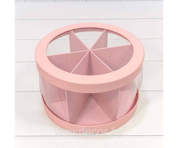 Коробка сборная круглая с окошком 25*25*15см, розовый