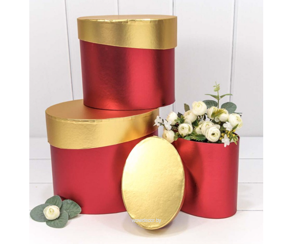 Коробки Овальные Набор 3 в 1 22*17*18,5 "Металл" Красный