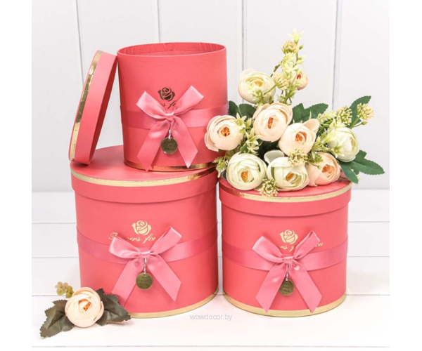 Коробки Цилиндр Набор 1/3 18*17 "Flowers for You" Коралловый