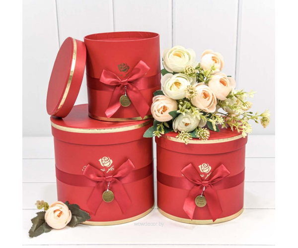 Коробки Цилиндр Набор 1/3 18*17 "Flowers for You" Красный