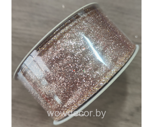 Лента новогодняя декоративная 3,8 *10 ярд,1 шт., розовый