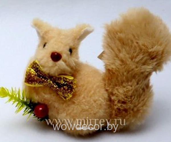 Новогоднее декоративное изделие "Белочка", 9 см, бежевый, 1 шт._