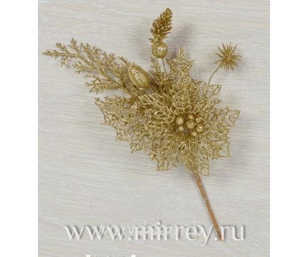 Ветка с глиттером, золотой, 25 см_
