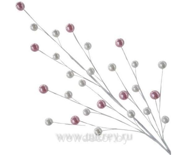 Ветка декоративная с бусинами, 60 см, 1 шт., розовый/белый_