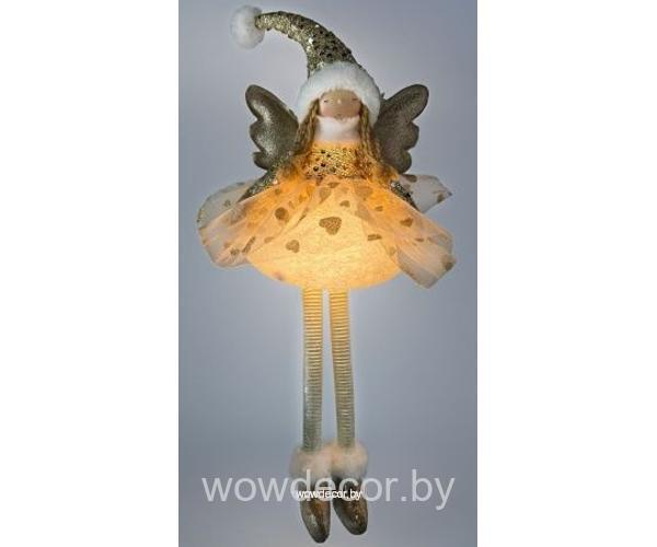 Сувенир новогодний декоративный "Ангел с LED-подсветкой"сидящий, р. 22x16x50 см, 1 шт., молоч/золот_