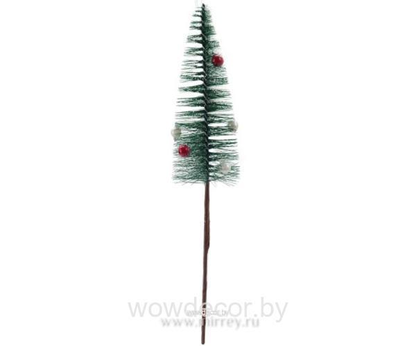 Декоративная Ель на палочке, украшенная ягодками D6*16 cm, 35 см, зеленый