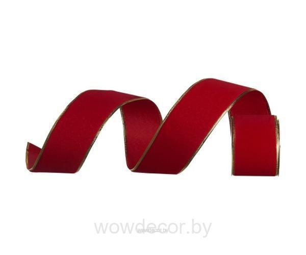 Лента новогодняя декоративная  6,3 *10 ярд,1 шт., красный/золотой