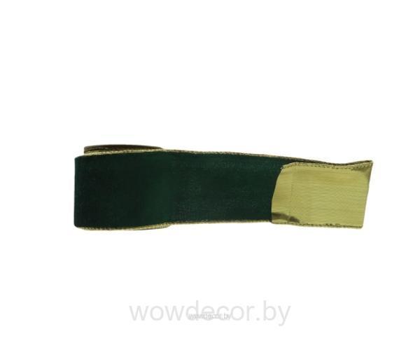 Лента новогодняя декоративная 6,3 *10 ярд,1 шт., зеленый/золотой