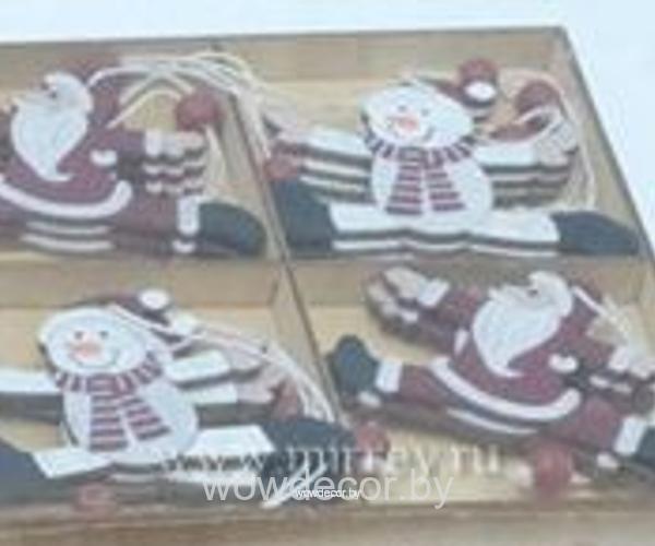 Набор декоративных подвесок "Санты/снеговики", 8x5,5 см, 12 шт