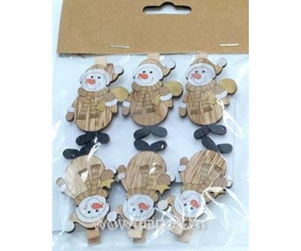 Набор декоративных прищепок "Снеговик", 3,2x5 см, 6 шт
