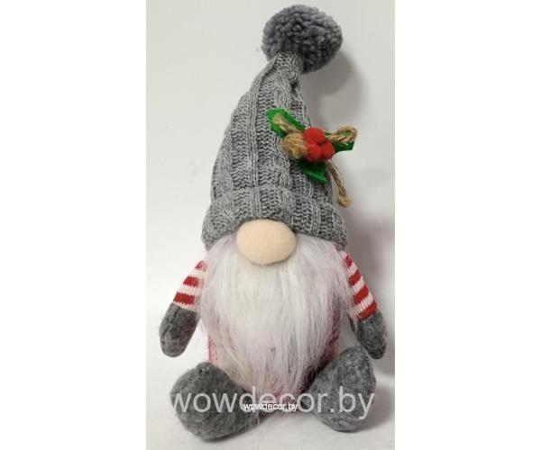 Новогодний декоративный сувенир "Гном" 24x11x6 см, серый/красный