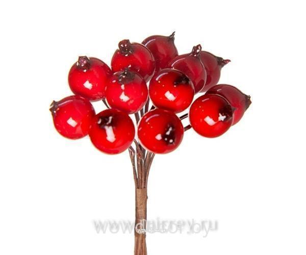 Связка ягод шиповника на проволоке, D1,2х9 см, 12 шт., красный