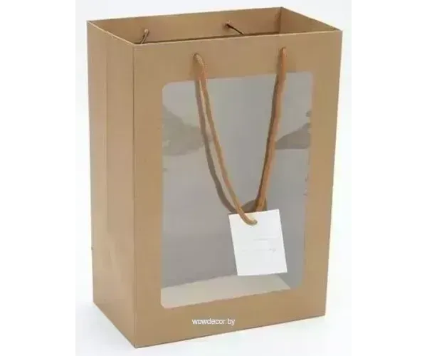 Пакет подарочный с прозрачным окошком, 25*15*35 см, крафт